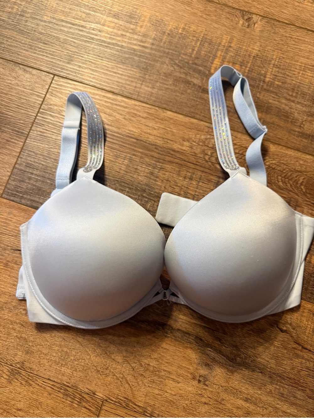 Victoria’s Secret Linen Blue Push-Up Bra 34DD Bombshell Ombré Stripe Shine Strap